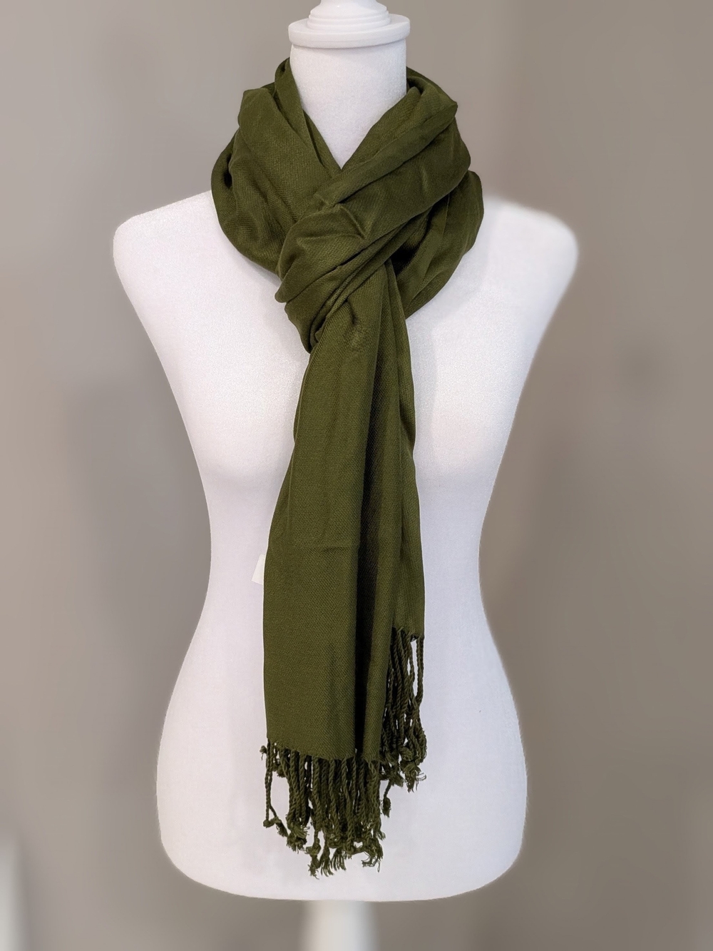 Classic Olive Green Viscose Scarf - Women Accessories
